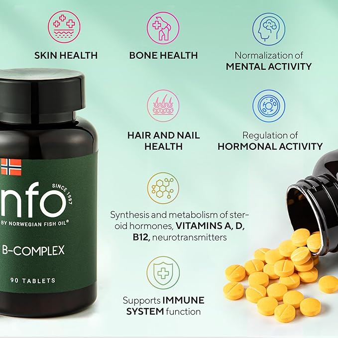 Vitamin B Complex [90 Tablets] Norwegian B1, B2, B2, B3, B3, B5, B5, B6, B6, B9, B9, B12 B12 for