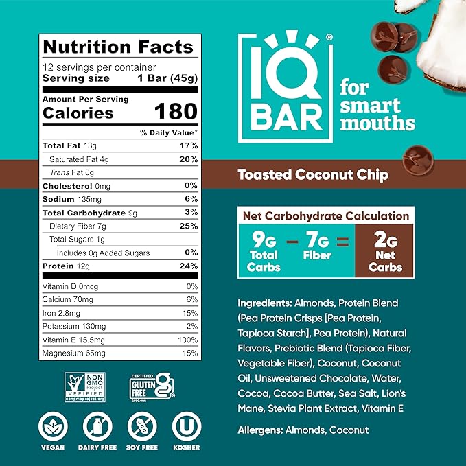 IQBAR Brain and Body Plant Protein Bars 36 Count,