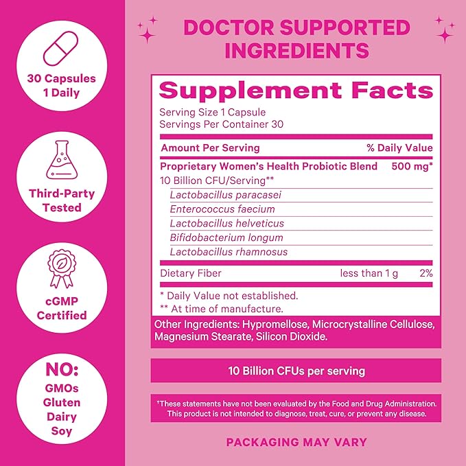 Pink Stork Women's Probiotics for Vaginal Health 10 Billion 5 Strains 30 Capsules