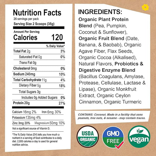 EarthChimp Organic Vegan Protein Powder 26 Servings 32 Oz