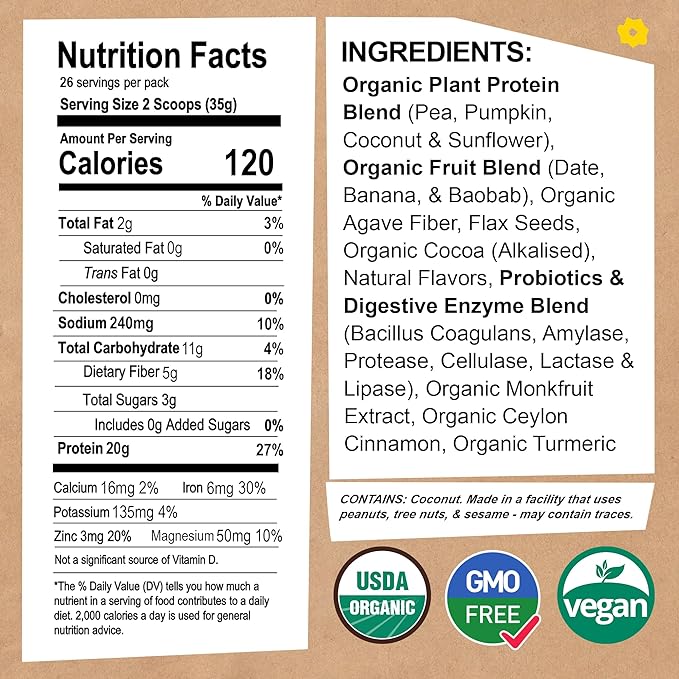 EarthChimp Organic Vegan Protein Powder 26 Servings 32 Oz