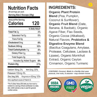 EarthChimp Organic Vegan Protein Powder 26 Servings 32 Oz