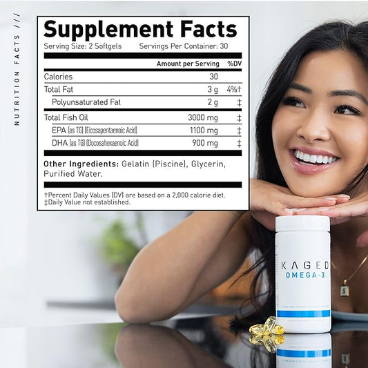 Kaged Omega 3 Fish Oil Supplement 3000mg Omega 3 Fatty 60 Pills