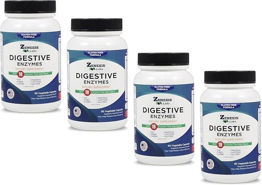 Digestive Enzymes - with Amylase, Bromelain, 14 Other 360 Capsule (4 Bottle 90 Capsules/Bottle)