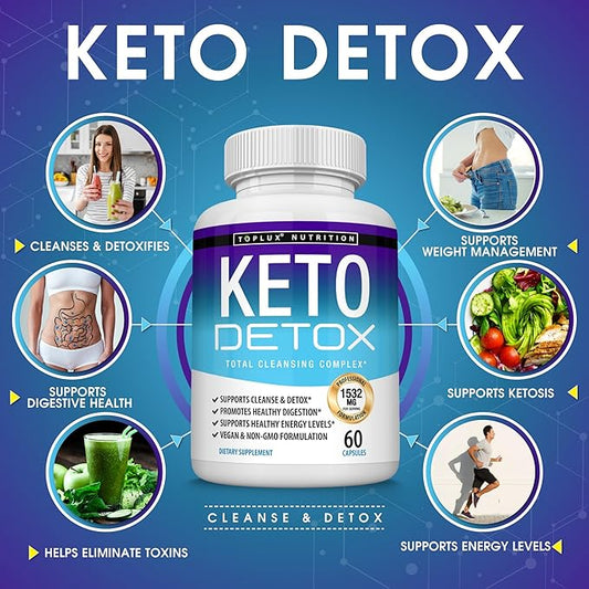 Toplux Keto Detox Pills Advanced Cleansing Extract – 1532 Mg Natural Acai Colon Cleanser Formula, Flush Toxins & Excess Waste, for Men Women, 60 Capsules, Supplement