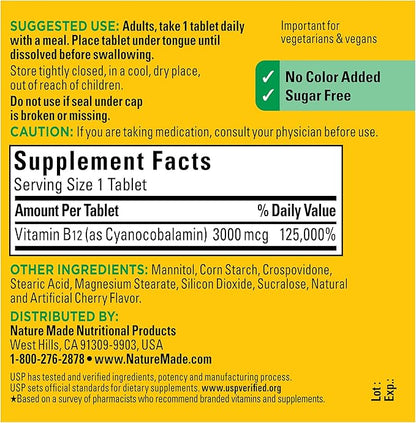 Nature Made Vitamin B12 3000 mcg, B12 for 40 Sugar 40 Day