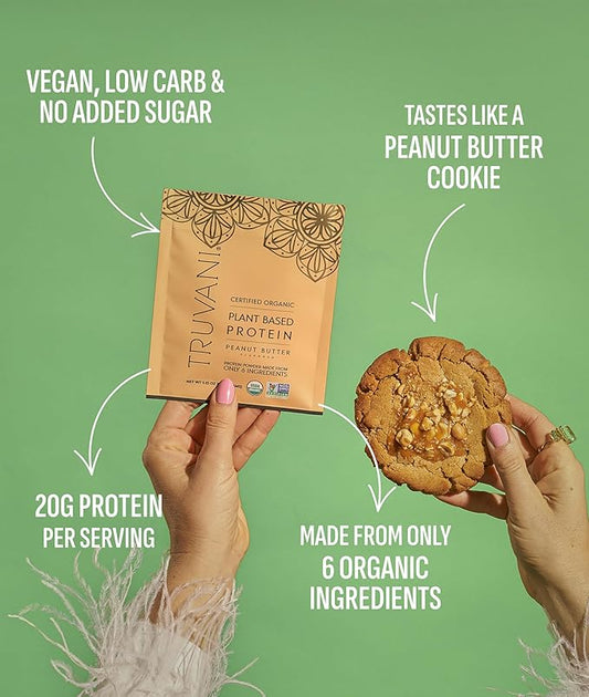 Truvani Vegan Pea Protein Powder | Peanut Butter | 32.7g Organic Plant Based Protein | 1 Serving | Keto | Gluten & Dairy Free | Low Carb | No Added Sugar