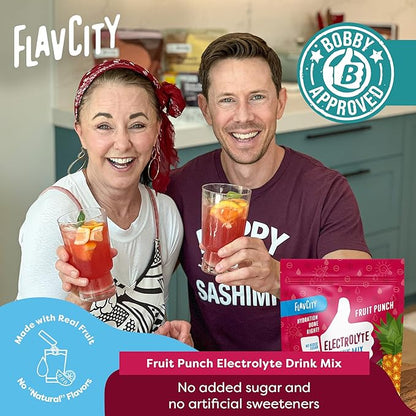 FlavCity Fruit Punch Electrolyte Drink Mix, 28 On-The-Go Stick Packs - Healthy Electrolytes Powder Packets Made with Real Fruit - Keto Powdered Drink with No Added Sugar, Gluten-Free