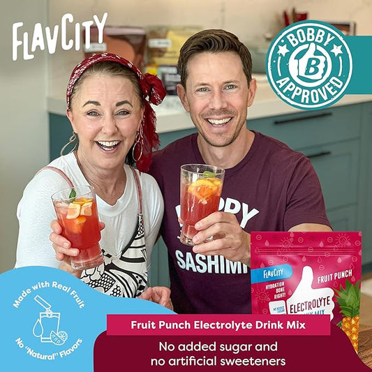 FlavCity Fruit Punch Electrolyte Drink Mix, 28 On-The-Go Stick Packs - Healthy Electrolytes Powder Packets Made with Real Fruit - Keto Powdered Drink with No Added Sugar, Gluten-Free