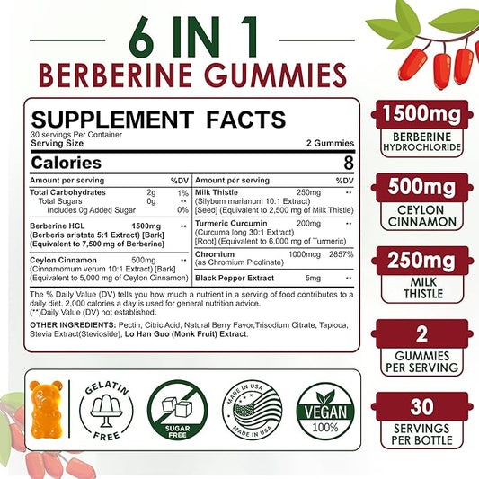 Berberine Supplement 1500mg, Sugar Free Berberine 60 Cts