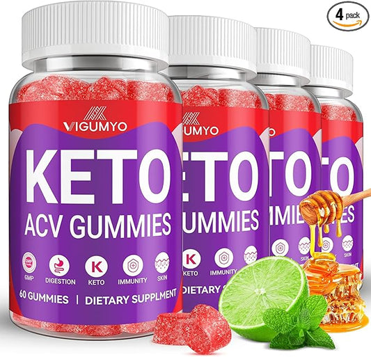 Keto ACV Gummies Formulated with Pomegranate Beet Juice Powder B12 Vegan Non GMO 240 Count