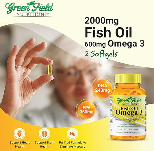 Greenfield Nutritions Halal Fish Oil 1000mg, 300mg Halal 3, Small 180mg & 120mg, Non-GMO, 120 Pills