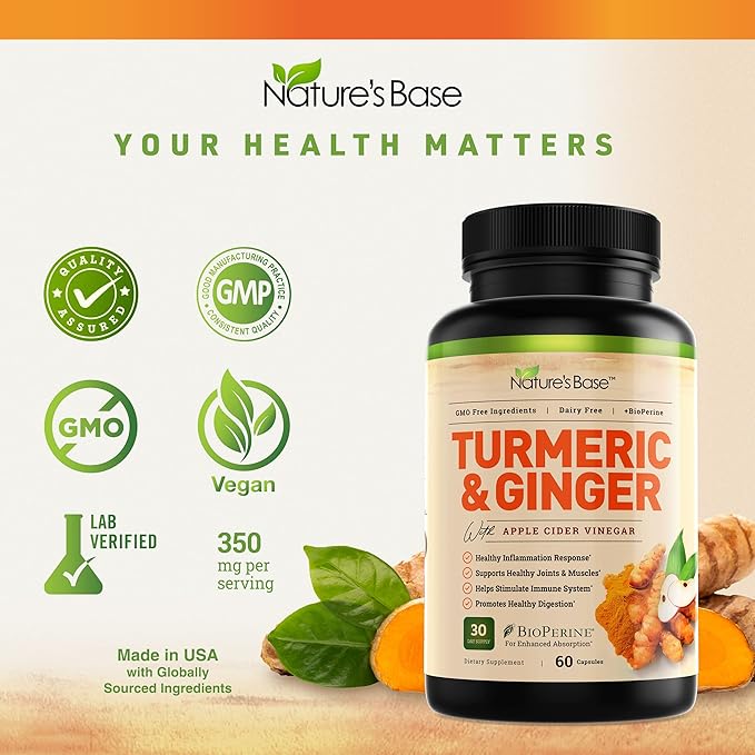 Turmeric and Ginger Supplement 95% Curcuminoids 60 Capsules