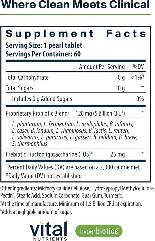 Hyperbiotics Vital Nutrients Pro-15 Pre + Probiotic 15 Strains| 60 Pearl