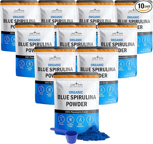 Organic Blue Spirulina Powder - 100% Pure Superfood Blue-Green Algae, Natural Food Coloring for Smoothies & Protein Drinks - Non GMO, Gluten-Free, Vegan + USDA Certified, 300 Servings, No Fishy Smell