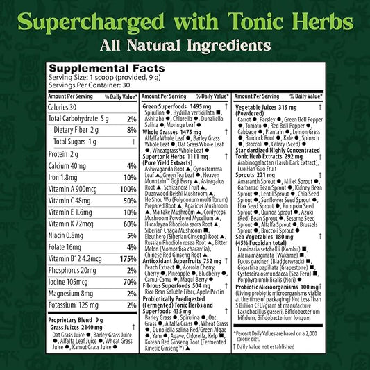 Dragon Herbs Tonic Alchemy Superfood Greens Powder - Single Serve Packet - 91 Ingredients: Tonic Herbs, Ashwagandha, Mushrooms, Prebiotics, Probiotics, Super Greens, Seaweeds, Fruits, Spirulina