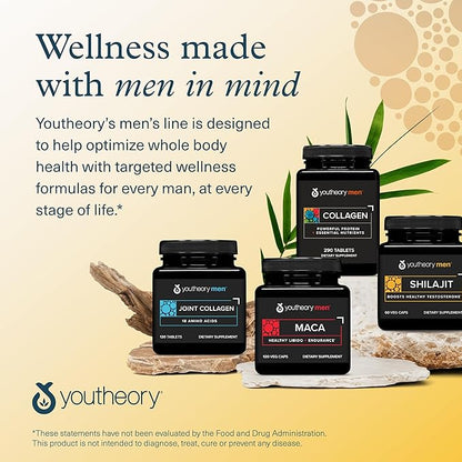 Youtheory Men's Shilajit - 250 mg Shilajit Capsules - Energy Supplement - Supports Stamina & Endurance* - Gluten, Dairy & Soy Free - 60 Veg Capsules