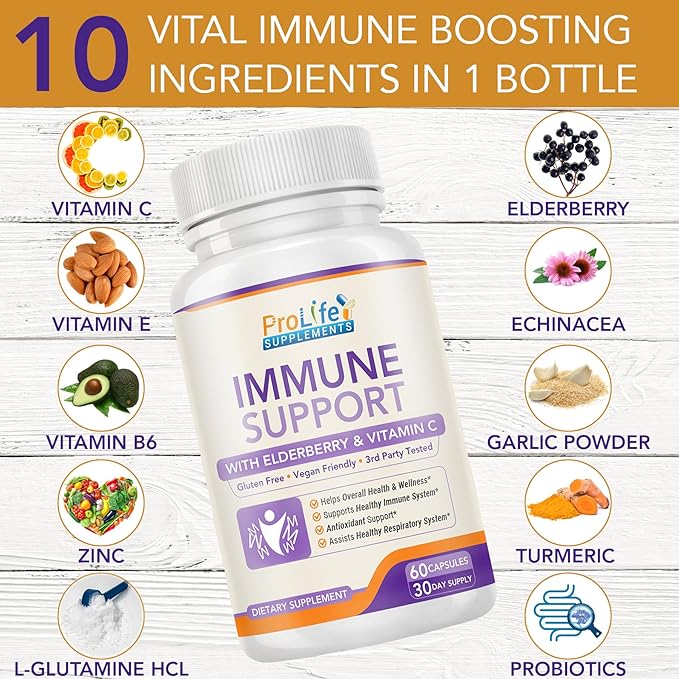 10 in 1 Natural Immune Support B6, Turmeric, 60 Count