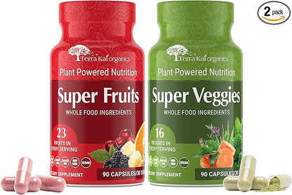 Organic Super Fruit & Veggies Supplement 23 Fruits 16 Vegetables (180 Count)