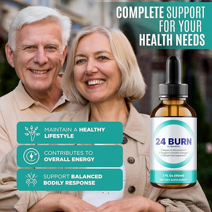 (2 Pack) 24 Burn Drops, All-Natural 24Burn Liquid (60 Servings)