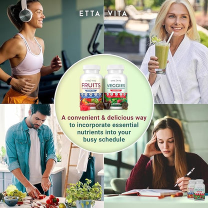 Everyday Debloat & Detox Sugar-Free Fruits and Veggies Gummies - Energy Support with Superfood Fruit and Vegetable Supplement (120 Chews) Cruelty-Free, Vegan, Gluten-Free, Fruit and Vegetable Vitamin