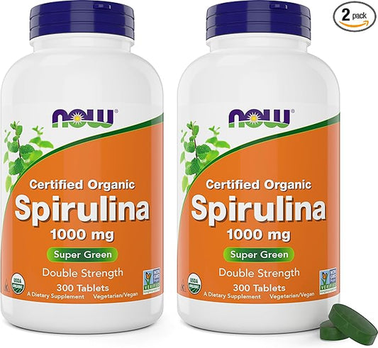 NOW Foods Organic Spirulina 1000mg Tablets 300 Count 2) - 1000 mg B-12 and