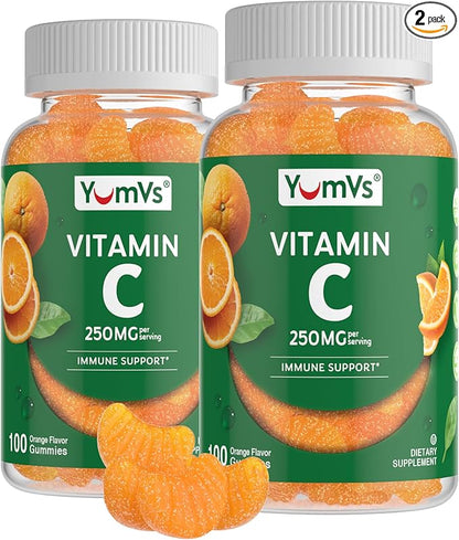 YumVs Vitamin C Gummies for Adults - 250 mg Orange Flavored Vitamin C Gummy - Vitamin C Chewable Immune Gummies for Adults - Immune Support Supplement - Kosher, Halal, Gluten Free (200 Count), 2 Pack