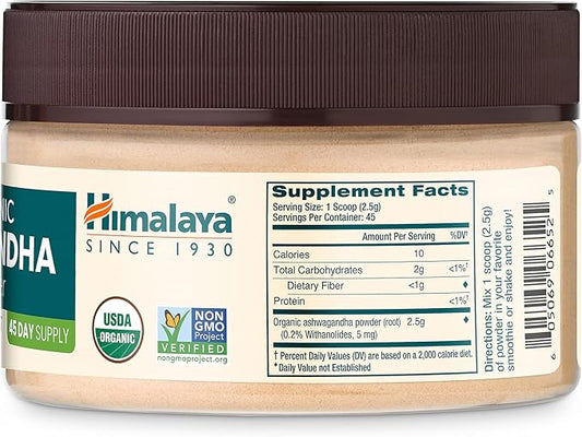Himalaya 100% USDA Certified Organic Ashwagandha 4 Oz, 45 Day