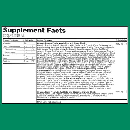 Zena Greens Organic SuperGreens Powder 30 Day 70+ Superfood 3G Fiber 0 Sugar