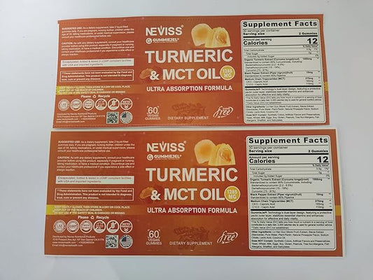 Turmeric Curcumin Gummies for Adults, with Medium Chain Triglycerides (MCT) Oil, Black Pepper Extract, Ultra Absorption, Sugar Free, 120 Gummies, 60 Servings
