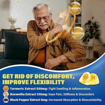 Sugar Free Glucosamine Chondroitin MSM Filled Gummies 3100mg -Joint Support Supplement - Plus Turmeric, Boswellia, Hyaluronic Acid & Vitamin D3, Mobility, Comfort, Flexibility & Bone Support, 120Cts