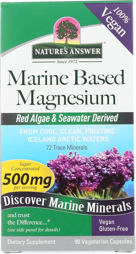 Nature's Answer Marine Based Magnesium, Super Concentrated 500mg | Plant Based | Red Algae & Seawater Derived | Alcohol-Free & Gluten-Free | Vegetarian Capsules 90ct