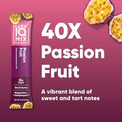 IQMIX Sugar Free Electrolytes Powder Packets - Hydration Supplement Drink Mix with Keto Electrolytes, Lions Mane, Magnesium L-Threonate, and Potassium Citrate - Passion Fruit (40 Count)
