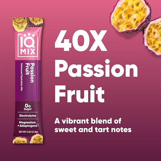IQMIX Sugar Free Electrolytes Powder Packets - Hydration Supplement Drink Mix with Keto Electrolytes, Lions Mane, Magnesium L-Threonate, and Potassium Citrate - Passion Fruit (40 Count)