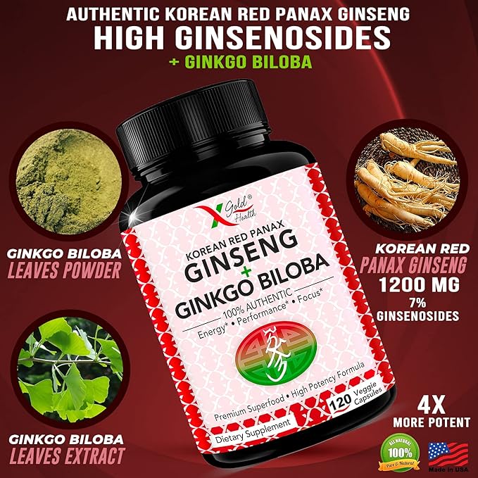 Korean Red Panax Ginseng 1200mg + -120 Vegan