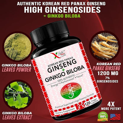 Korean Red Panax Ginseng 1200mg + -120 Vegan