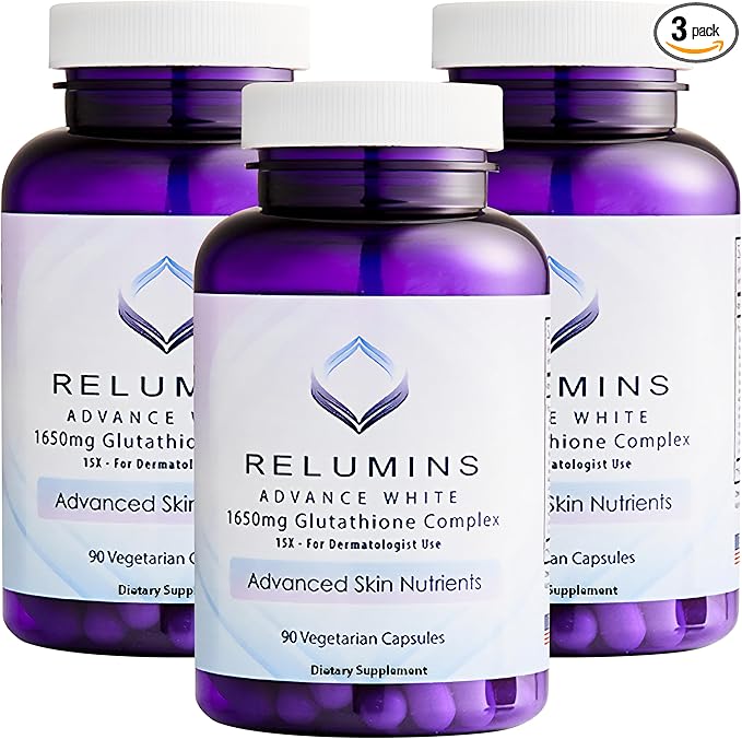 Relumins Glutathione Supplement 1650mg Reduced 90 Veggie 3 Bottles