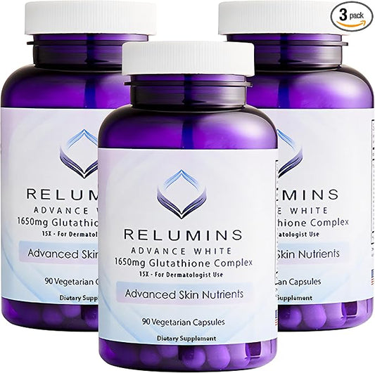 Relumins Glutathione Supplement 1650mg Reduced 90 Veggie 3 Bottles