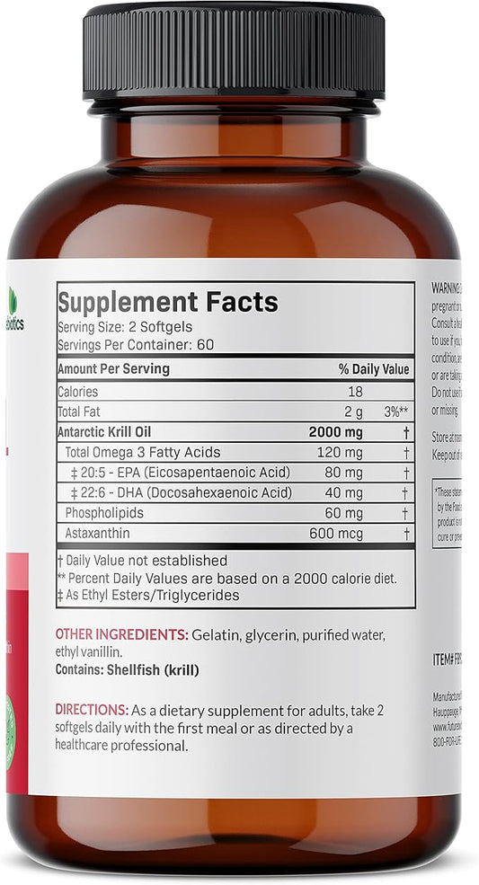 Futurebiotics Antarctic Krill Oil 2000mg Omega-3s EPA, 100% Pure 120 Softgels