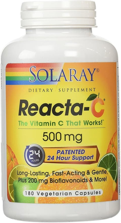 SOLARAY Reacta-C with Vitamin C 500mg 200mg Bioflavonoid 24 Hour 180 Capsules, 180 Servings