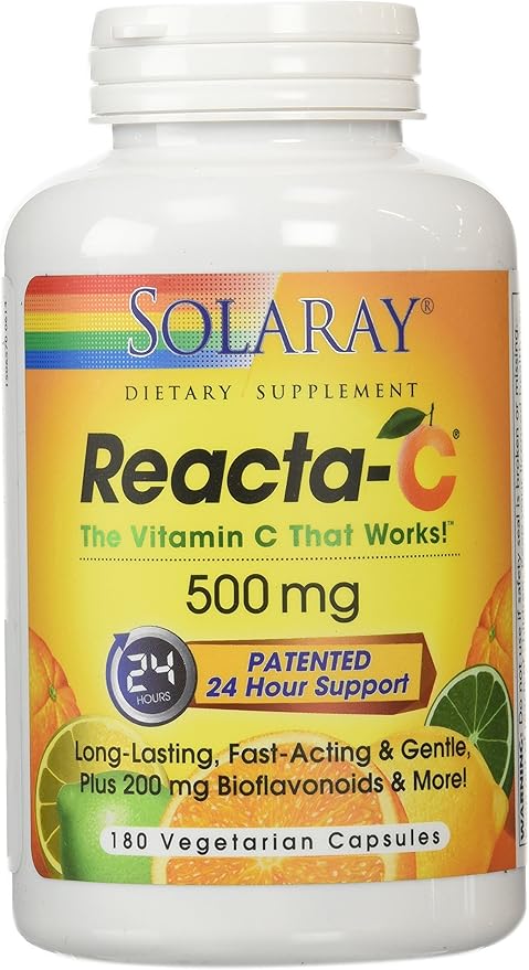 SOLARAY Reacta-C with Vitamin C 500mg 200mg Bioflavonoid 24 Hour 180 Capsules, 180 Servings
