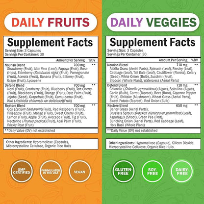 Daily Fruits and Vegetables Supplement for Adults - Super Fruits and Veggies Capsules for Enhanced Energy Gut Health Immune Support & Overall Wellness with 47 Whole Food Fruits and Veggies (1 Month)