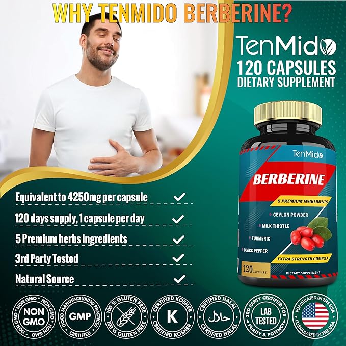 Berberine Extract Capsules 4250mg, 4 Months