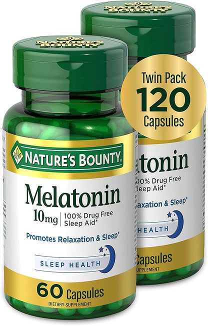 Nature's Bounty Melatonin, Promotes Relaxation and 10mg, Capsules, 60 Ct (2 Pack)