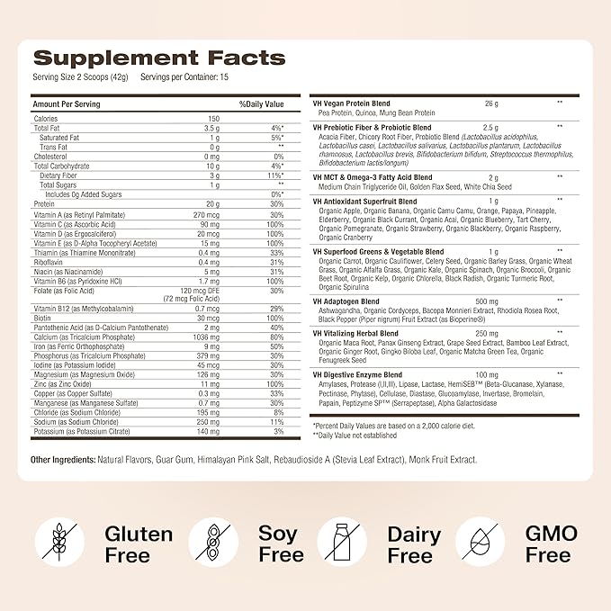 VitaHustle ONE Superfood Protein All-in-One Nutrition 20g Vanilla 86 Superfoods, 15 Servings