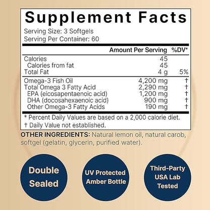 Omega 3 Fish Oil 4,200mg, 180 1,200mg & 900mg |