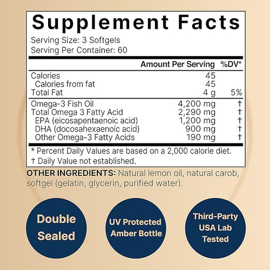 Omega 3 Fish Oil 4,200mg, 180 1,200mg & 900mg |