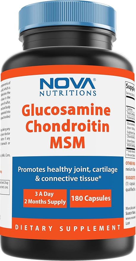 Nova Nutritions Triple Strength Glucosamine Chondroitin 2600mg/Serving Capsules, 180 Count