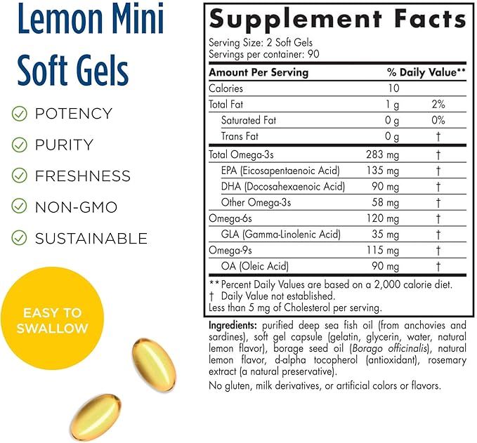 Nordic Naturals Complete Omega Jr., Lemon 180 Mini 283 mg Omega-3s & 35 mg 90 Servings