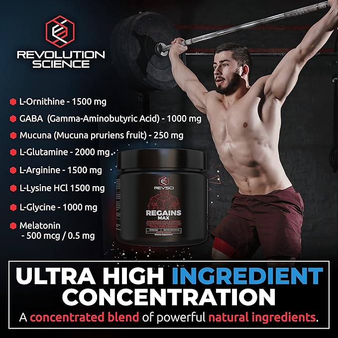 HGH Supplements for Men & Women, REVSCI Regains Max Amino Acids Supplement, Post Workout Recovery Powder, Anabolic Muscle Recovery & Muscle Builder for Men, HGH Human Growth Hormone Booster Supplement